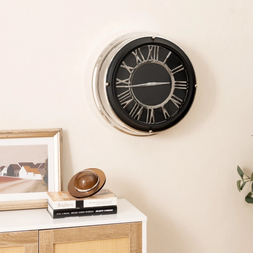 Orologio da parete silenzioso con numeri romani copertura in vetro, Orologio da muro senza ticchettio da 45cm-Decorazioni casa