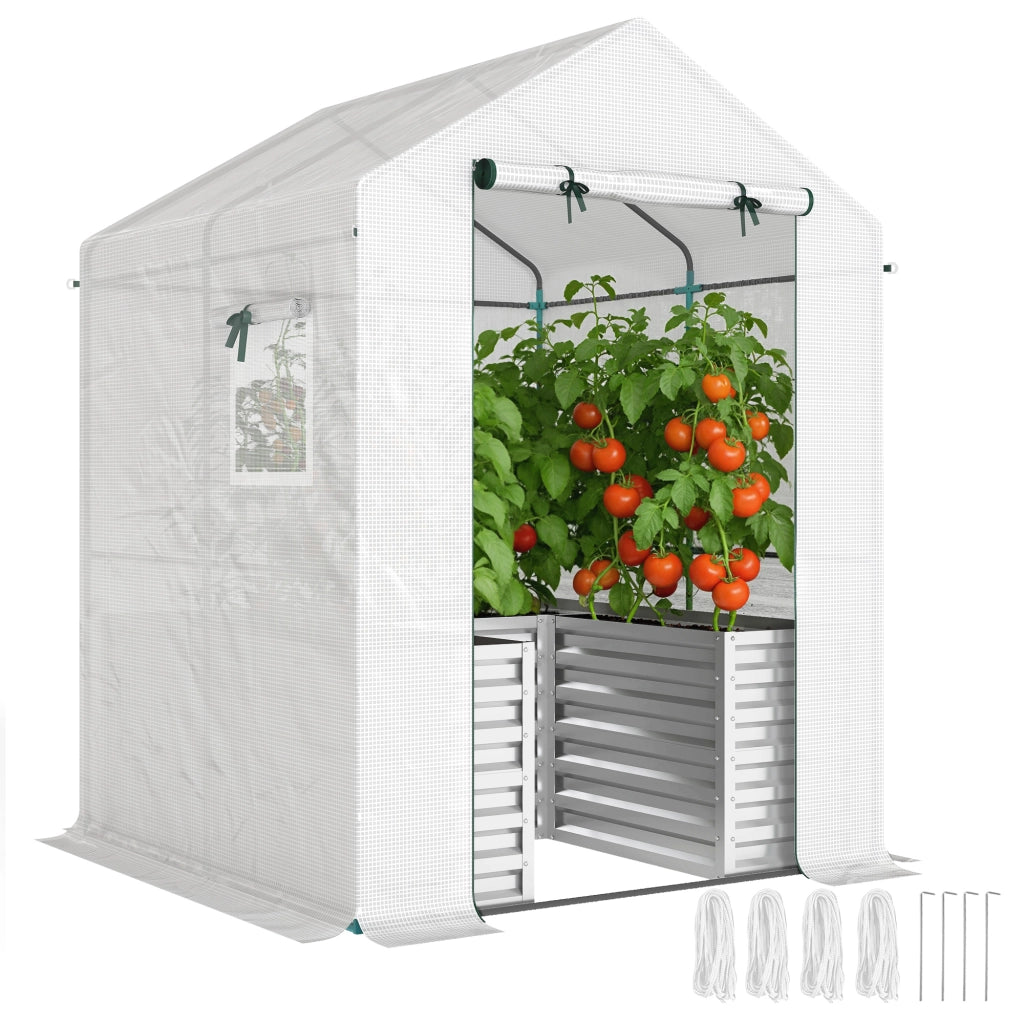 Serra per pomodori con letto rialzato e tetto spiovente ¨C zephmum ¨C 141x141x190 cm bianco