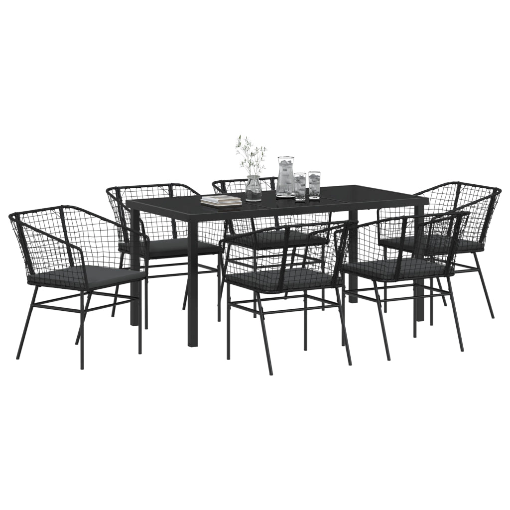 Set da pranzo da giardino 7 pezzi con cuscini in rattan nero