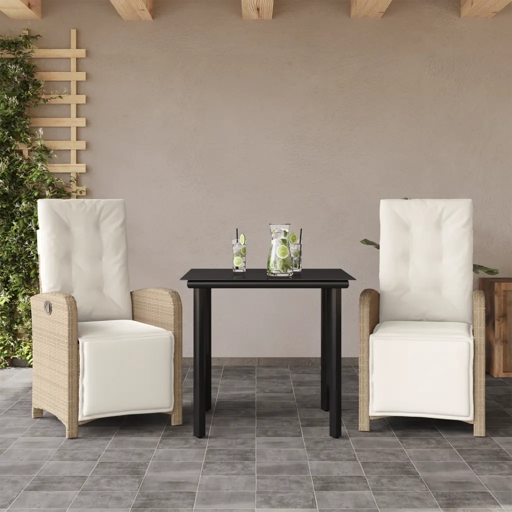 Set da BistrÃ² 3 pz con Cuscini Beige in Polyrattan