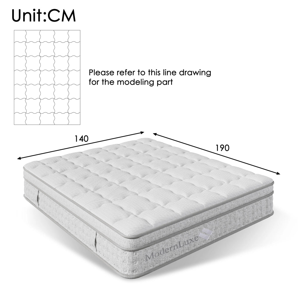 Materasso 140 × 190 cm a 7 zone, H3, in schiuma fredda e molle insacchettate, traspirante, bianco