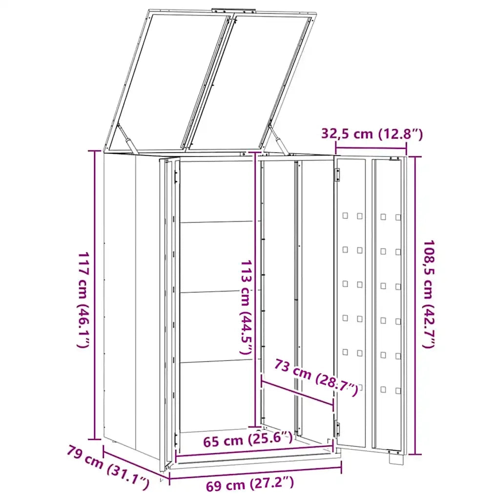 Copribidone con Ruote per Bidone Singolo Nero 69x79x117 Acciaio CFW1178892