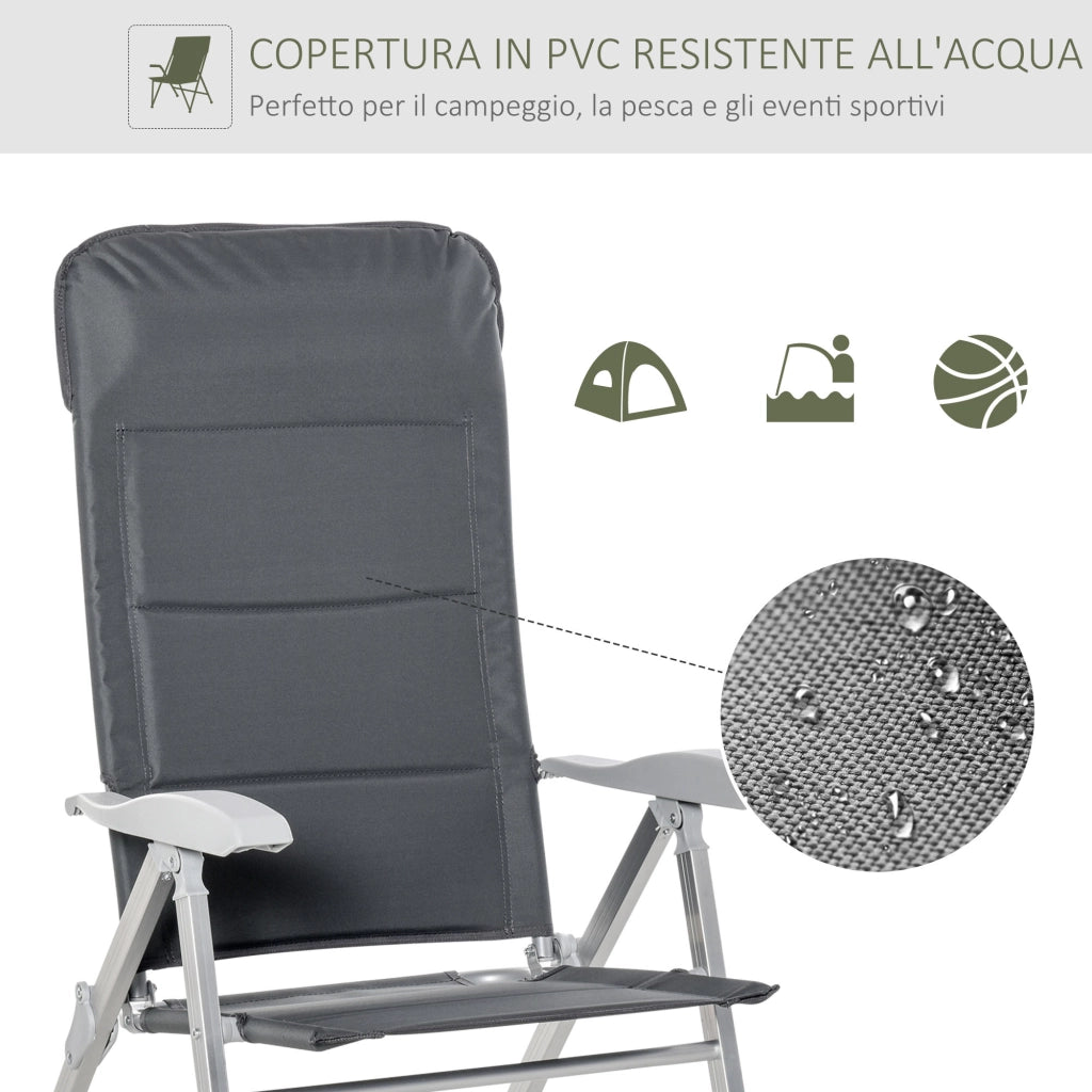 Sedia da Esterno Pieghevole con Braccioli ¨C Zephmum ¨C Grigio, Alluminio, Tessuto, 75x61.5x76-115 cm