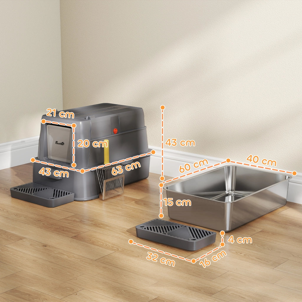 Lettiera per Gatti Chiusa ¨C zephmum ¨C Grigio Scuro, ABS, Acciaio Inox, 63x43x43 cm