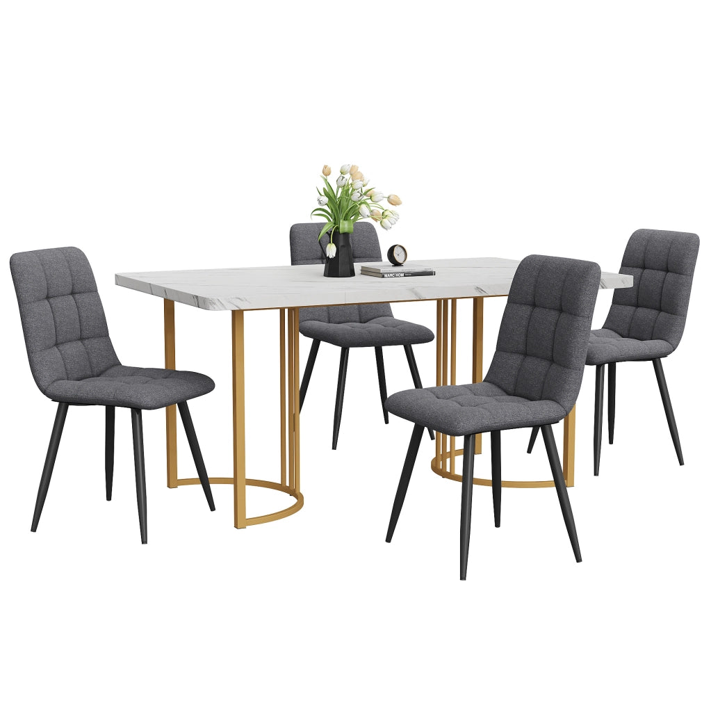 Set da pranzo 5 pezzi 140x80x75 cm con tavolo effetto marmo in MDF bianco