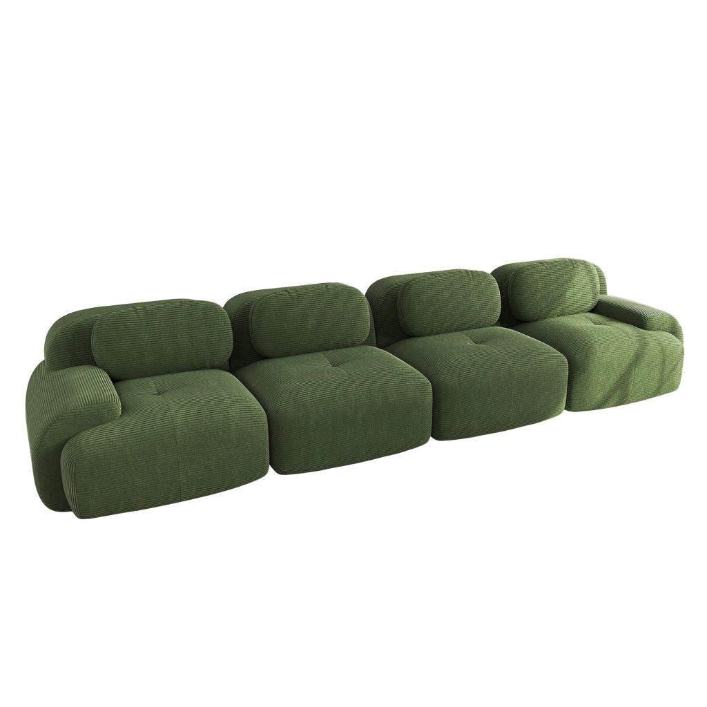 Divano 4 Posti in Tessuto a Coste ¨C MINIMAL ¨C Verde, Morbido, Modulare