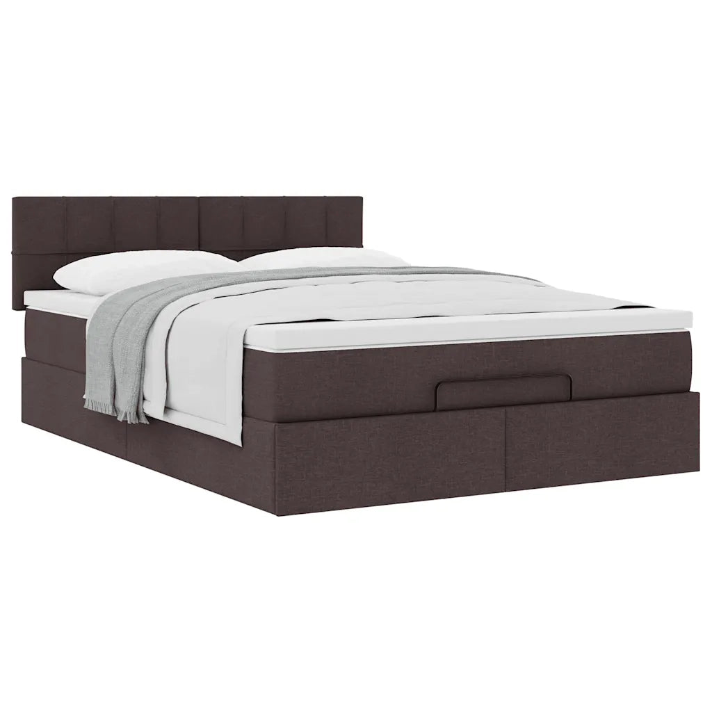 Pouf Letto con Materasso Marrone Scuro 140x190 cm in Tessuto 3311459