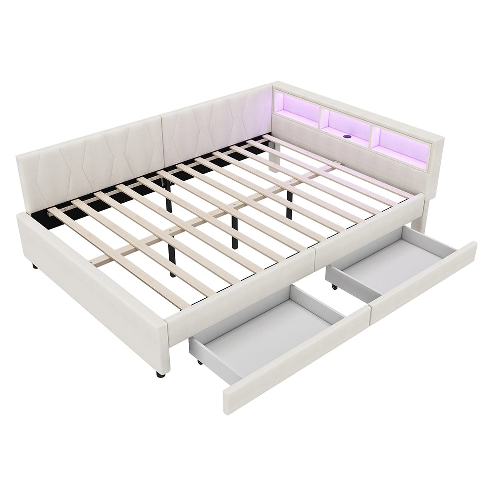 Daybed-Xylo-140x200 cm-LED, USB-C, 2 cassetti, lino beige