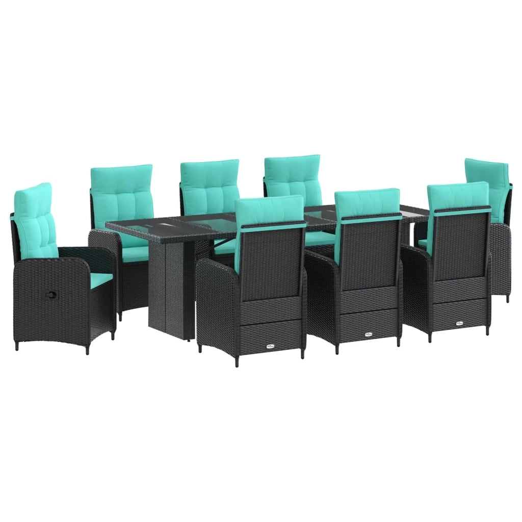 Set da pranzo per esterni 9 pz Nero e Turchese polyrattan 3422386