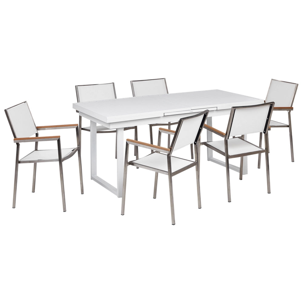 Set da pranzo da giardino Bianco Alluminio Acciaio Inox 6 Posti Mobili da Esterno Moderni