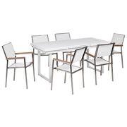 Set da pranzo da giardino Bianco Alluminio Acciaio Inox 6 Posti Mobili da Esterno Moderni