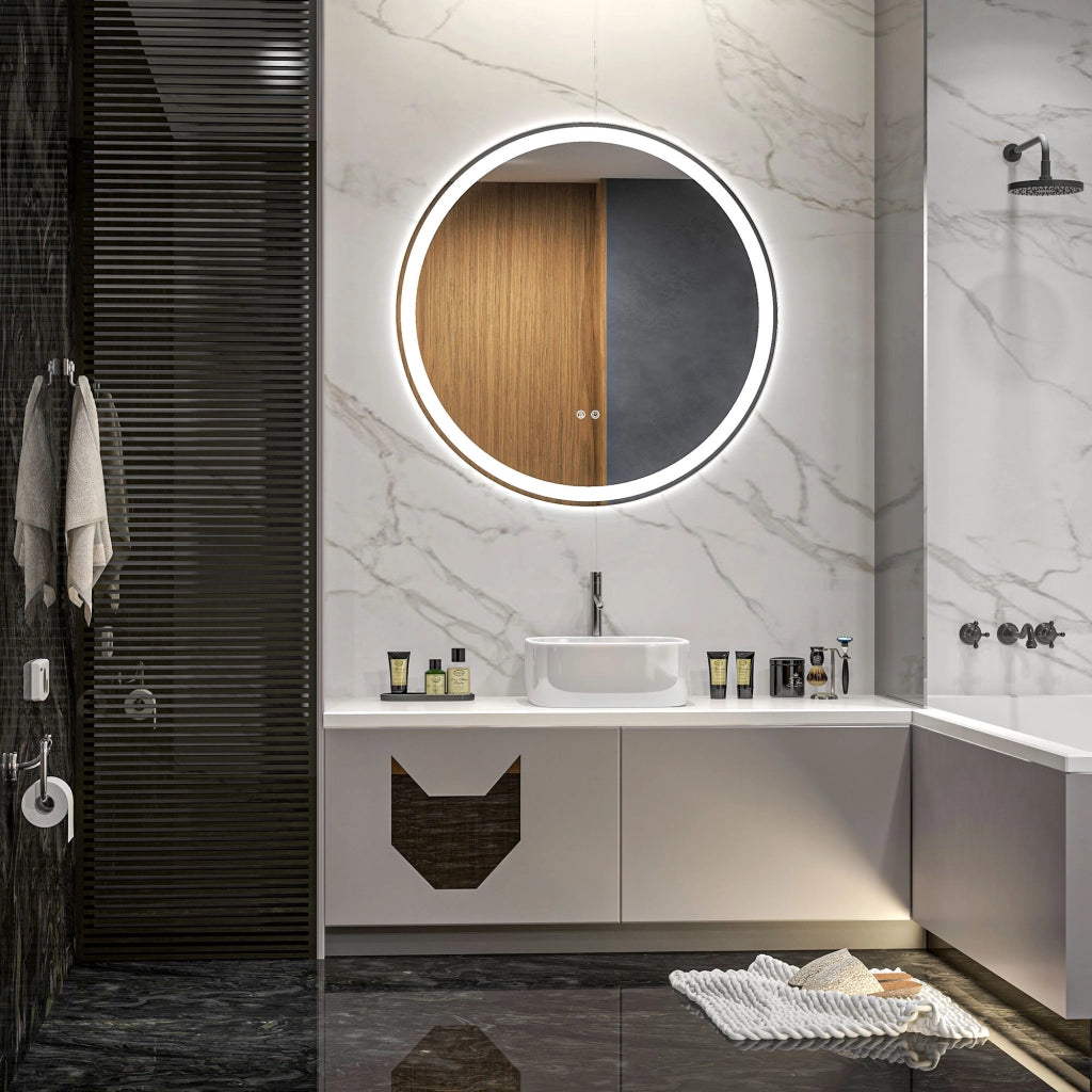 Specchio LED da bagno tondo 80 cm ¨C zephmum ¨C bianco argentato