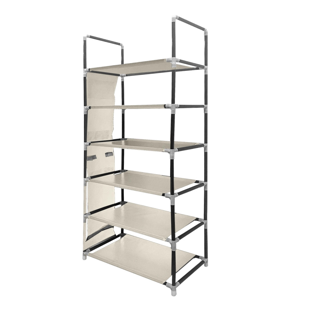 Scarpiera in tessuto, 6 ripiani, 18 paia | Appendino laterale con 3 tasche | Realizzata in PVC e tessuto non tessuto | Organizzatore per scarpe | 46x27x108 cm