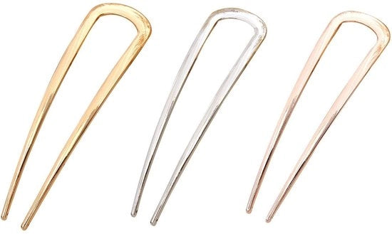 Set di Forbici a 3 Pezzi - Materiale Resistente - Progettato a U - Adatto per Capelli - 110x30 mm - Colori Giallo Argento/Rosso Oro - Capelli
