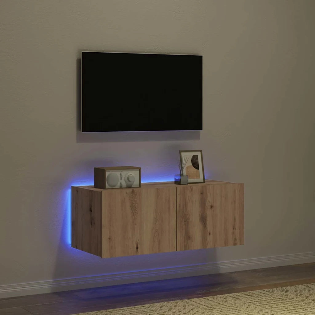 Mobile TV da parete con LED Rovere artigianale 80 x 35 x 31 cm 863106