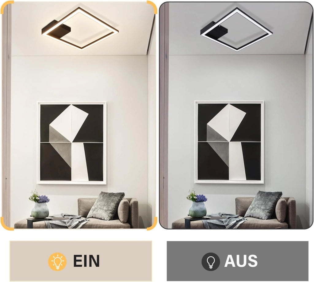 ZMH Lampada da soffitto plafoniera LED moderna quadrata nera 3000K per soggiorno cucina