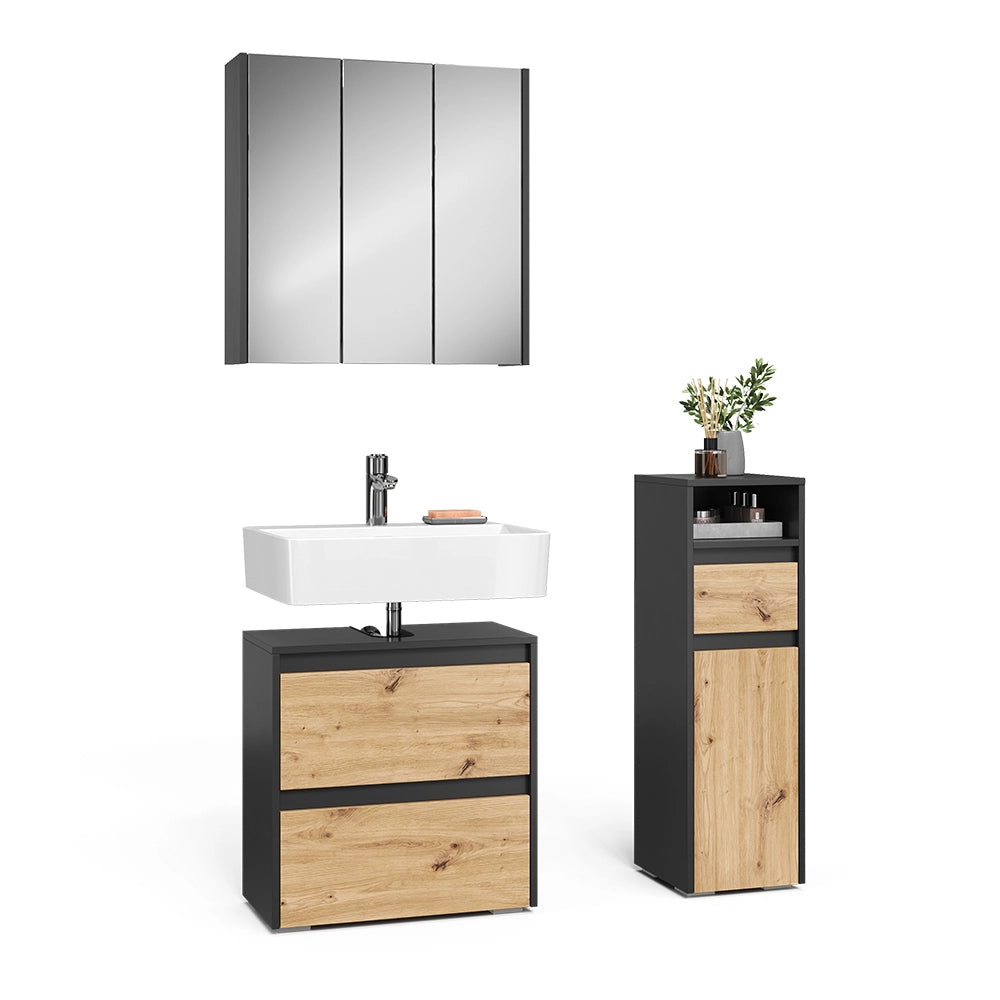 Vicco Set di mobili da bagno Antracite/Artisan 3 parti