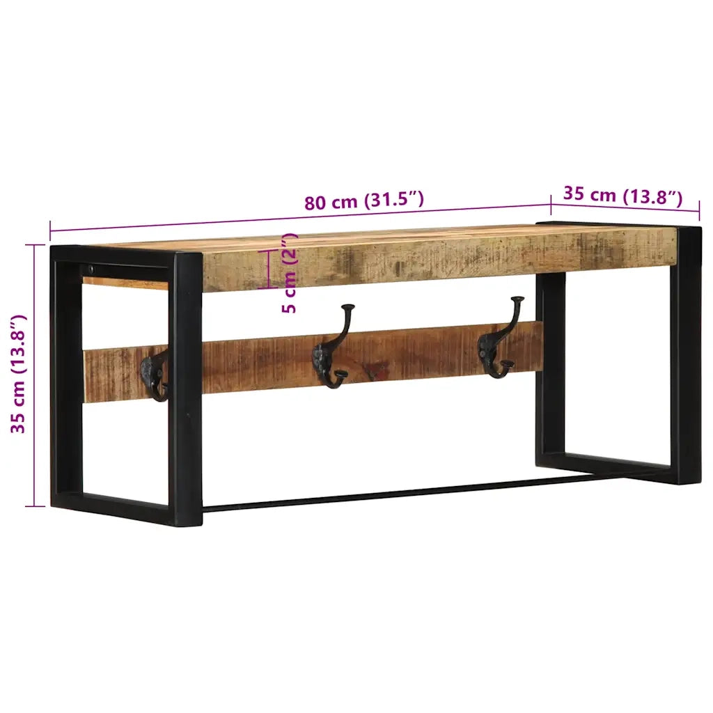 vidaXL Appendiabiti 80x35x35 cm in Legno Massello Grezzo di Mango