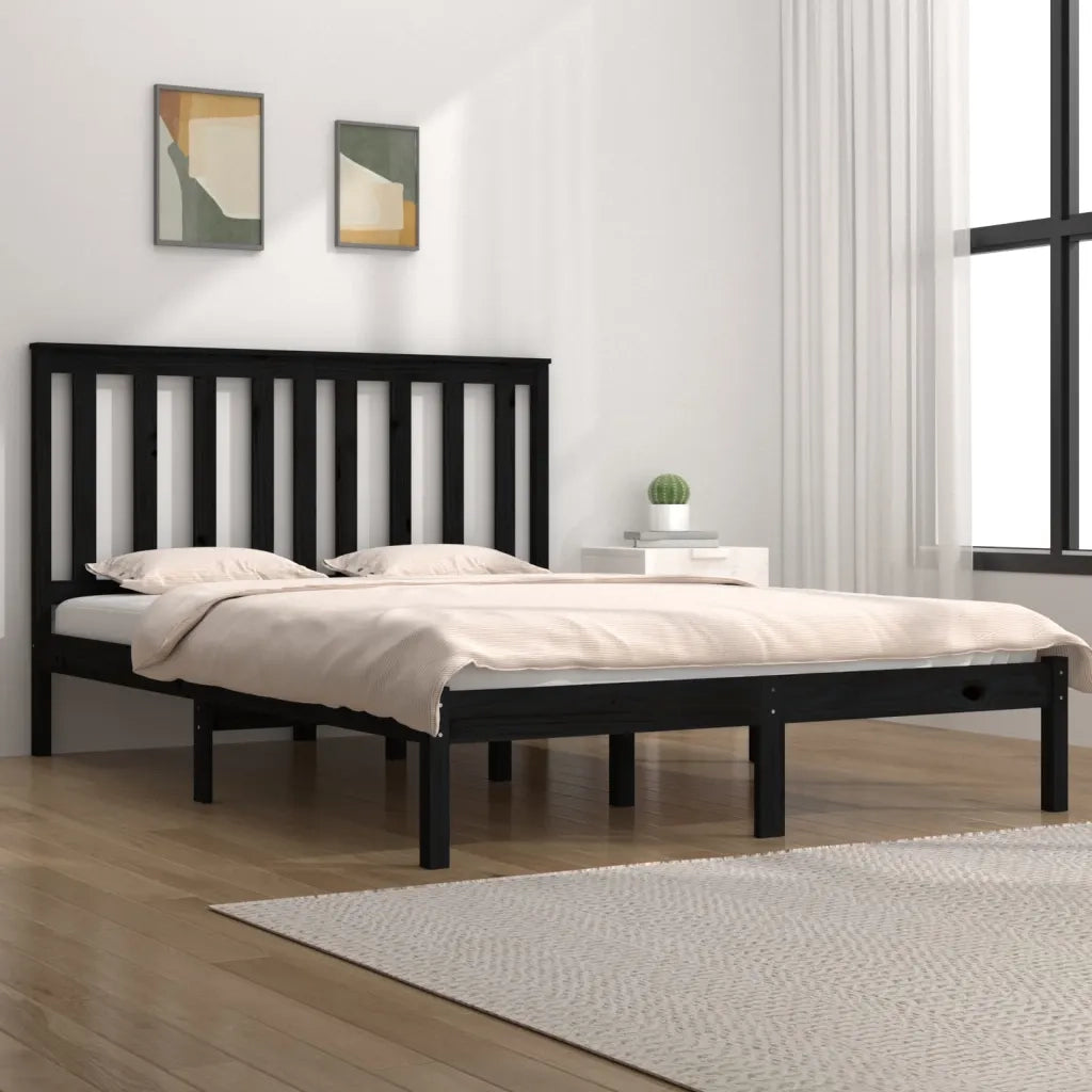 Giroletto-Struttura Letto Nero in Legno Massello di Pino 200x200 cm 757976