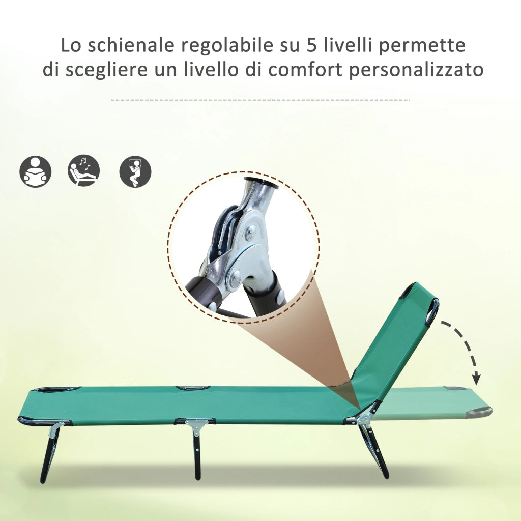 EasyComfort Sdraio da Giardino Pieghevole con Schienale Reclinabile su 4 Posizioni, 188x56x28cm, Verde