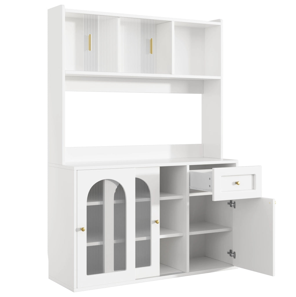 Credenza 120x35x167 cm con LED controllabile da app; ripiani regolabili; MDF e PB; bianco