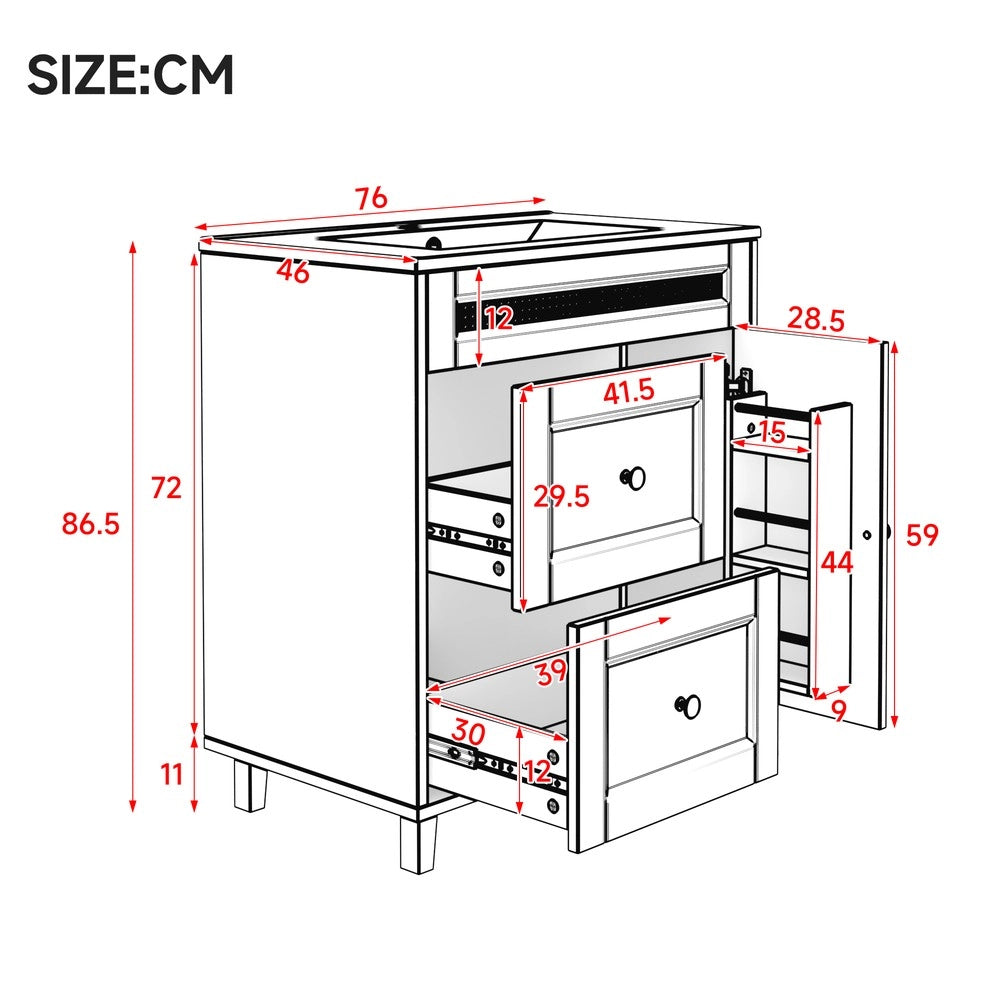Mobile Sottolavabo con Lavabo in Ceramica ¨C Xylo ¨C Nero, Cassetti, Ante, 76x46x87 cm