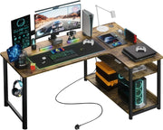 Scrivania da gioco a forma di L, scrivania angolare con ripiani portaoggetti, tavolo per computer con porta di ricarica USB e presa di corrente, 120L*80P*74H, per giocare, lavorare