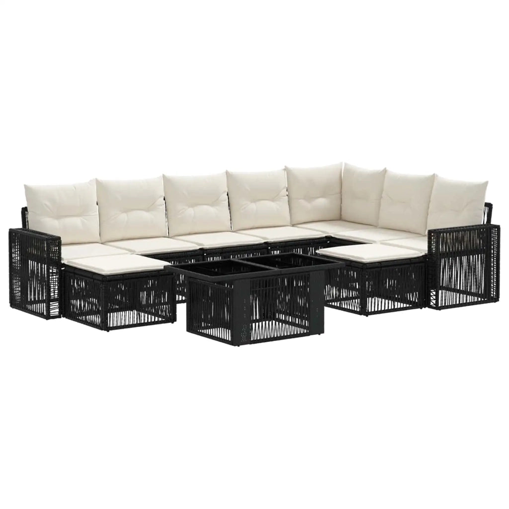 Set Divano da Giardino 10 pz Nero e Bianco Crema polyrattan 3436879