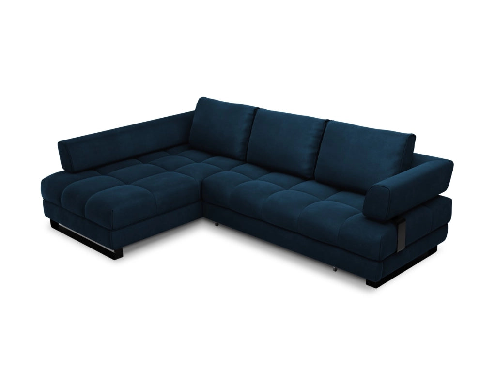 Cosmopolitan Design - Divano convertibile angolare sinistro con contenitore "Clinton" 5 posti in velluto blu reale 