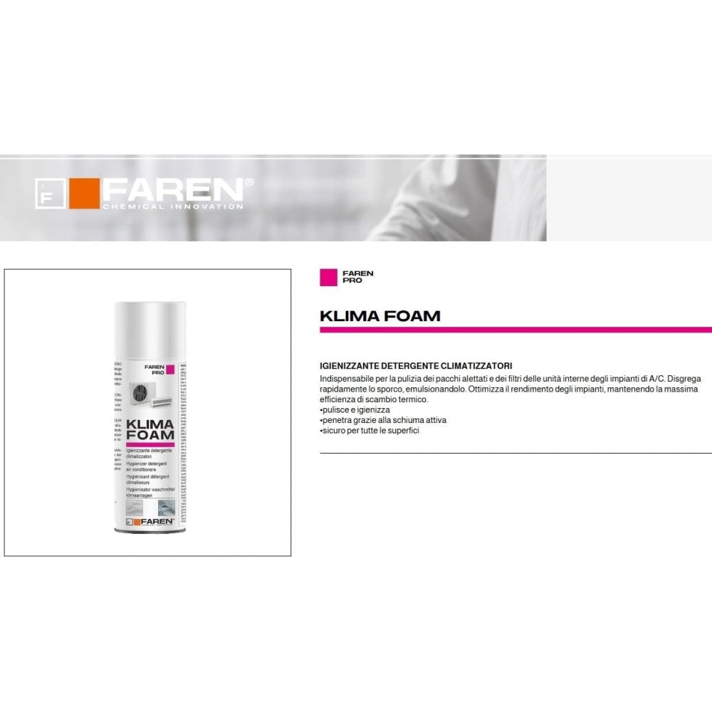Faren klima foam 400ml pulitore spray schiumogeno igienizzante per climatizzatori
