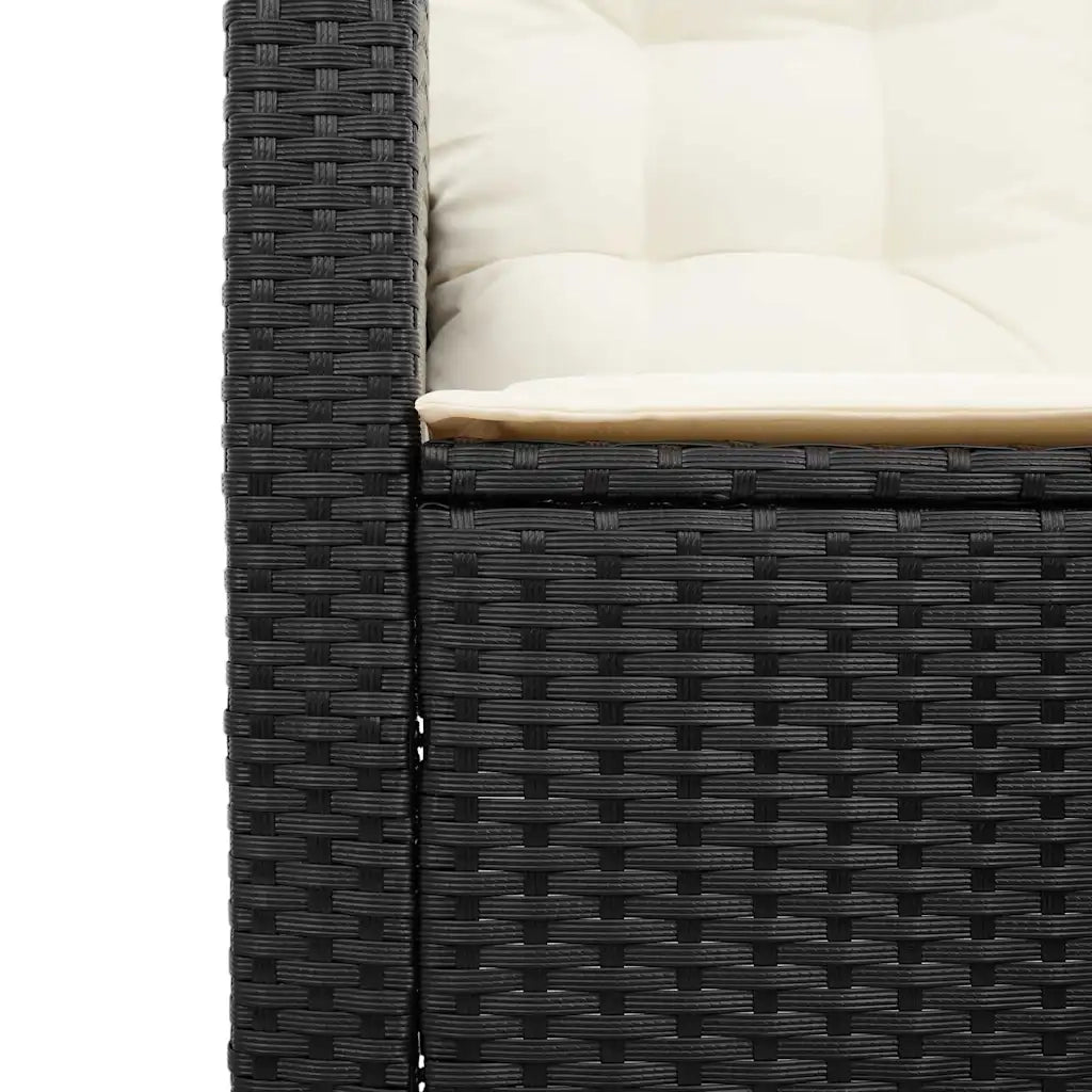 Divano da Giardino con Tavolo e Cuscini a L Nero in Polyrattan