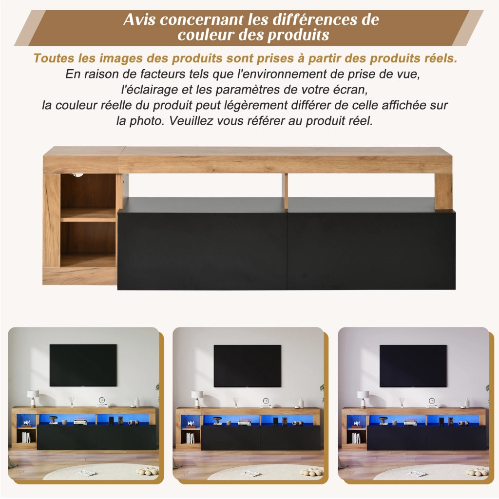 Mobile TV per 80 pollici Nero e Legno con Luci LED 184x42x58 cm