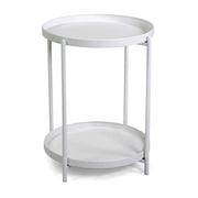 Tavolino metallo bianco tondo 2 piani cm ø40h50