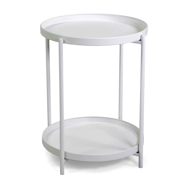 Tavolino metallo bianco tondo 2 piani cm ø40h50