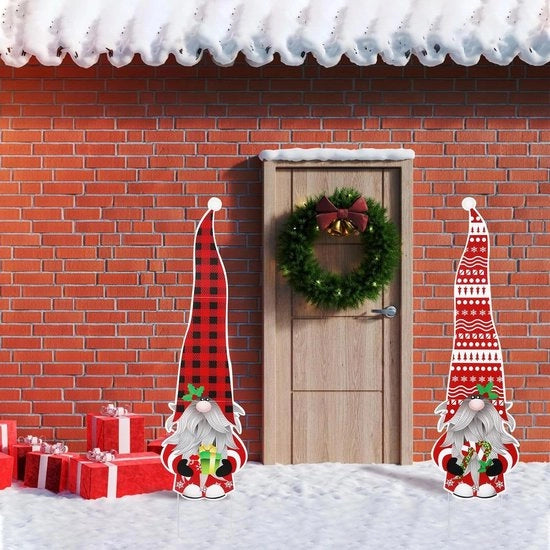 Decorazione di Natale all'aperto - Grande Babbo Natale per Giardino - Decorazione di Natale - Asta Metallica - Terrazza Veranda - Giardino Prato Ponte di Accesso 110cm - 2pz