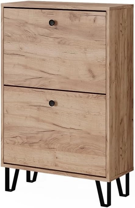 Scarpiera Siri, Quercia dorata, 60 x 92 cm con 2 cassetti incernierati