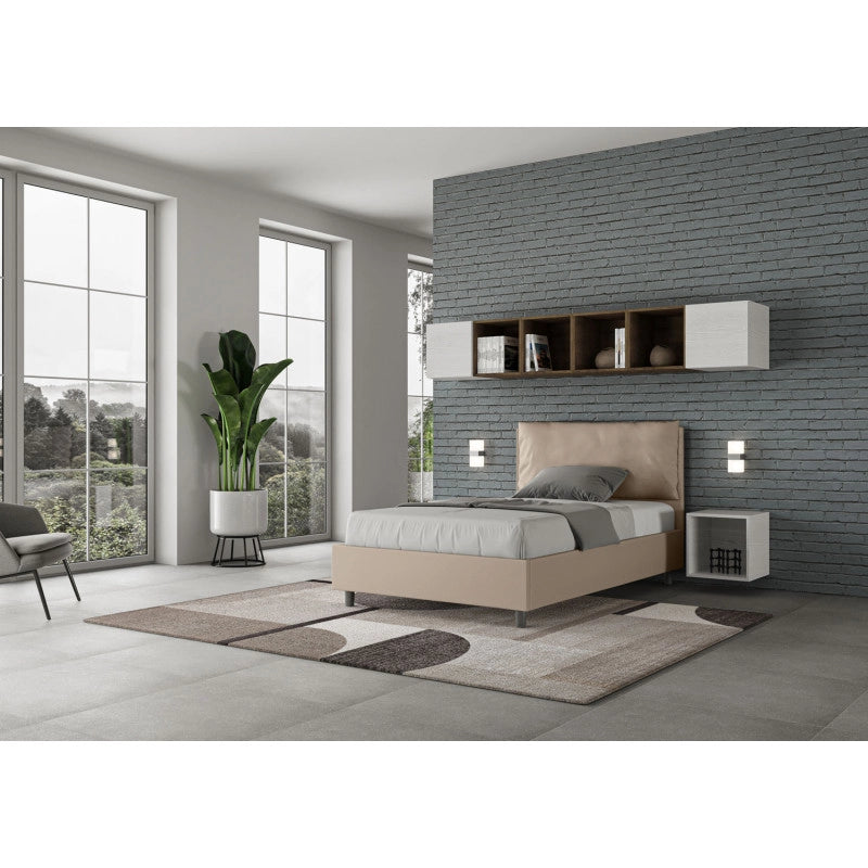 Letto imbottito Piazza e mezzo 120x190 cm Large - Similpelle,Tortora,Con rete