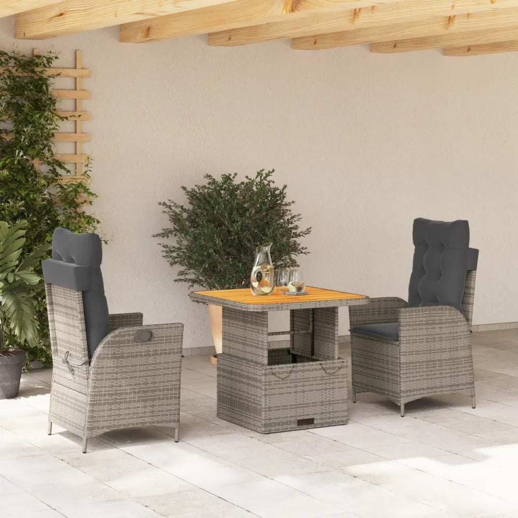 Set da Pranzo da Giardino 3 pz | Set Salotto da Giardino con Cuscini in Polyrattan Grigio