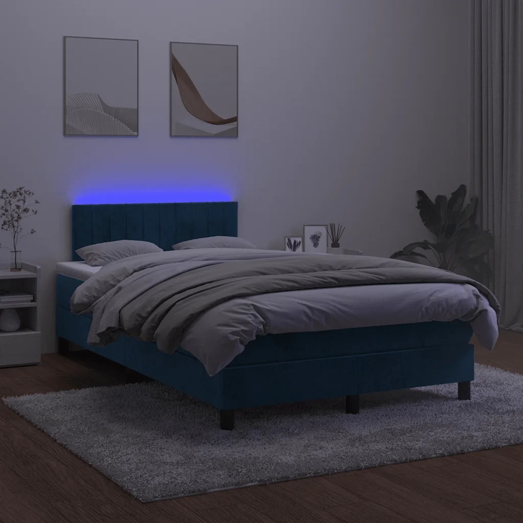 Letto a Molle con Materasso e LED Blu Scuro 120x190 cm in Velluto