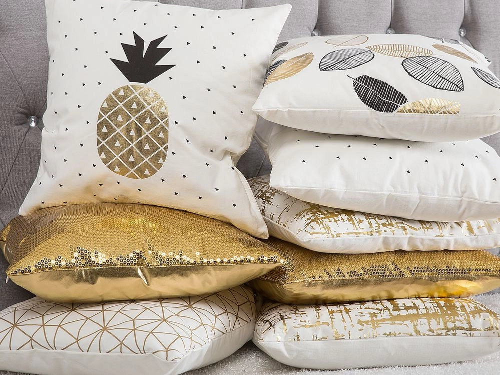 Set di 2 cuscini decorativi bianco ananas stampa dorato 45 x 45 cm accessori decorativi