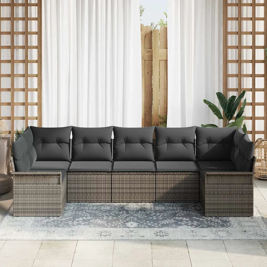 Set Divano da Giardino con cuscino 7 pcs Grigio polyrattan 3345509