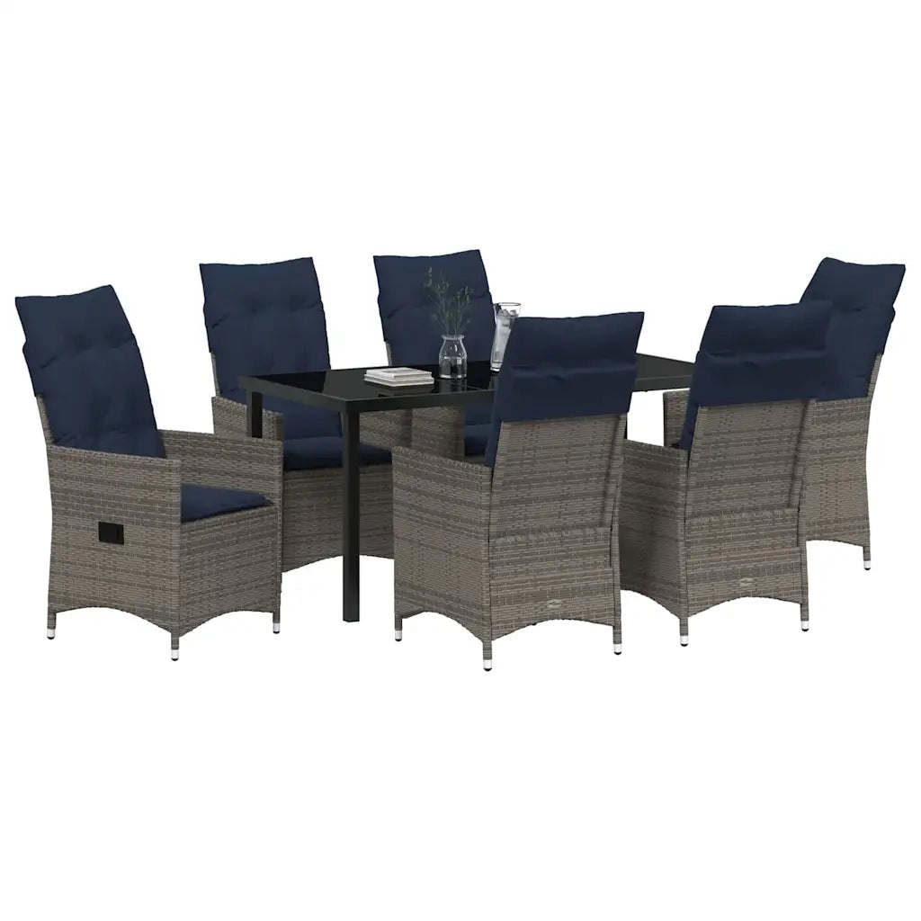 Set di tavolo e sedie con cuscino 7 pcs Grigio Rattan in PE 3379594