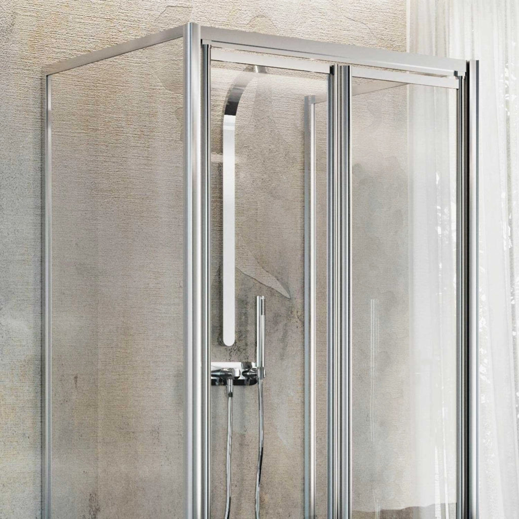 Box Doccia 3 lati 80x80x80CM H185 Cristallo Trasparente 2 Fissi+Saloon 2 Ante Battente 80 mod. Clint