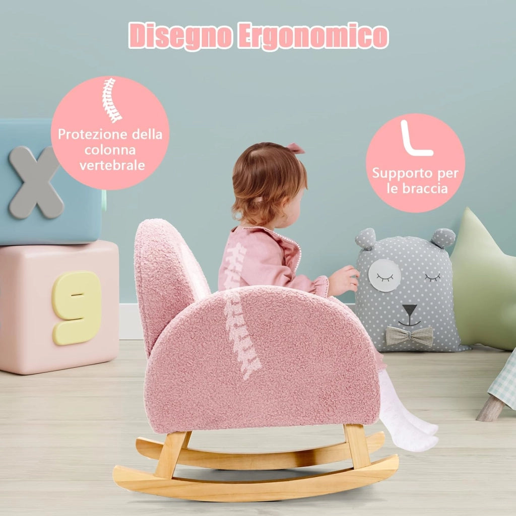 Sedia a Dondolo per Bambini con Gambe in Legno Massiccio, Poltrona a Dondolo per Bambini con Cuscinetti Antiscivolo, per Stanza dei Giochi, Camera da Letto, Scuola Materna (rosa)
