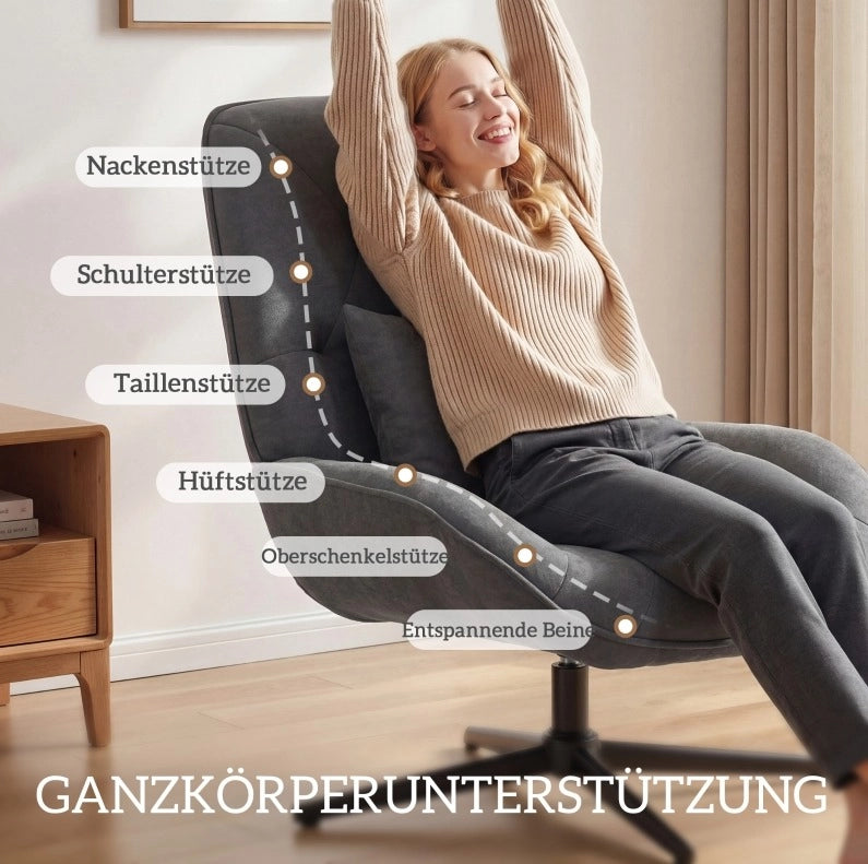Poltrona girevole in chenille grigio scuro con cuscino lombare
