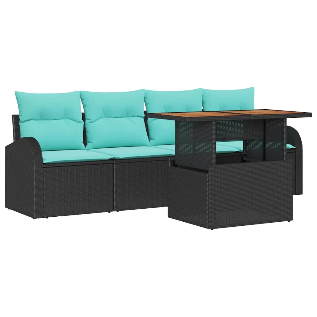 Set Divano da Giardino con archiviazione 5 pcs Nero Poly Rattan 3358258