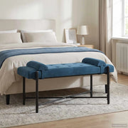 Panchina con bottoni e cuscini Blu 110 x 40 x 46 cm Velluto 42038394