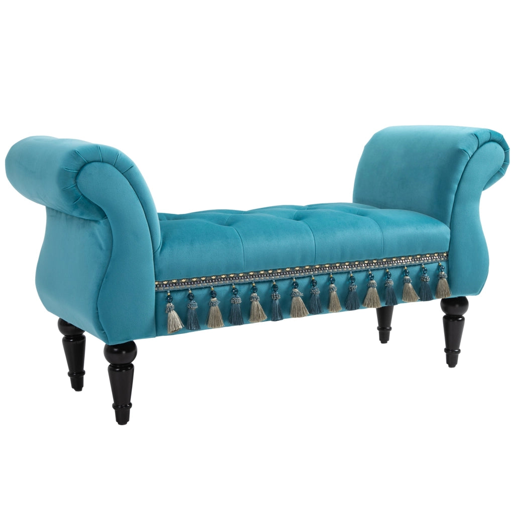 Panca imbottita vintage - con struttura robusta e seduta confortevole - in legno - blu