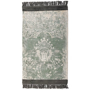 Tappeto vintage in viscosa con frange 80 x 150 cm verde e beige stile classico e retrò camera da letto soggiorno