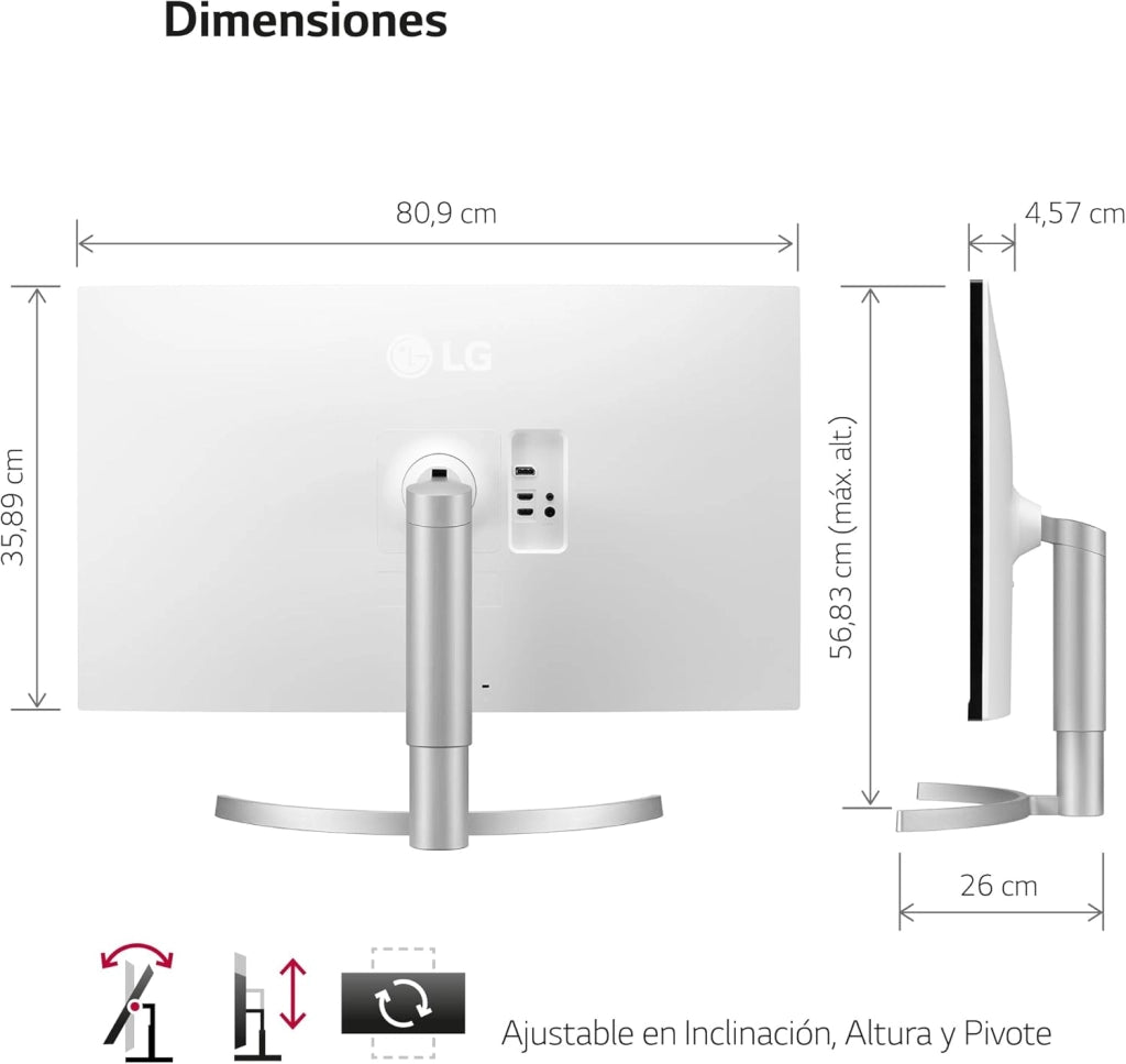 27UP850 Monitor 27" UltraHD 4K LED IPS HDR 400, 3840x2160, AMD FreeSync 60Hz, HDMI 2.0 (HDCP 2.2), Display Port 1.4, USB-C, USB 3.0, Audio Stereo 10W, AUX, Stand Pivot, Flicker Safe, Bianco